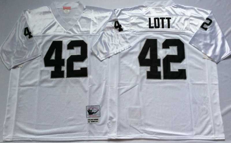 Raiders 42 Ronnie Lott White M&N Throwback Jersey
